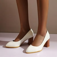 Размер на Cathalem широки токчета Дами моден солиден цвят ярка кожа заострена плитки уста плътна платформа работни обувки за жени бели 8.5