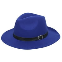 pxiakgy шапки за жени с уплътнима вълна от жените усещат шапка от панама шапка широка крачка с колан син + един размер