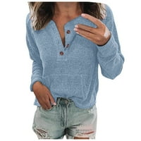 HHEI_K WomenStop твърд цвят, загадъчен надолу с дълъг ръкав V-образно пуловер Небрежно прилягане на блуза