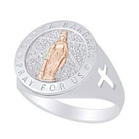 Санта Барбара се молете за нас мъжки двунейстори за обещание 10k твърд бял златен пръстен Размер-12.5