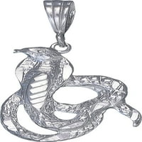 Стерлинг сребърна кобра чар с висулка колие с диамантено изрязване на покритие и верига Figaro