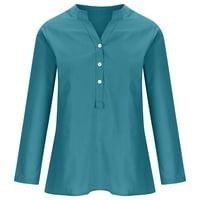 Auroural Womens Tops Clearance Женски V-образно деколте с дълъг ръкав хлабав копче памук и бельо туника ризи летни ризи блуза