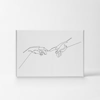Усмивка изкуство дизайн черно -бяло една линия минимализъм изкуство Създаване на Адам Рисуване ръка на бог живопис Резюме Платно Стено