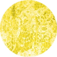 Ahgly Company Indoor Round Abstract Yellow Contemporary Area Rugs, 3 'Round