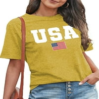 Niuer жени тениска екипаж на врата летни върхове буква отпечатана тениска дишаща пуловер с къс ръкав туника блуза жълто s