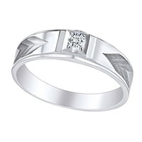 Натурални диамантени акценти Мъжки годеж сватбена лента пръстен 14k твърд бял златен пръстен размер-14