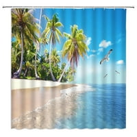 Океан пейзаж душ завеси лято пясъчен плаж остров кокосово дърво баня декор декор полиестер плат плат завеса