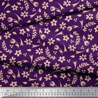 Soimoi Purple Japan Crepe Satin Fabric Seal Leaves & Periwinkle Floral Print Fabric край двора