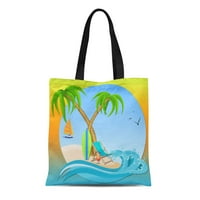 Платно тотална чанта плажен остров мечти лятен стол сърф океански вълни платна лодка за многократна употреба чанта за раменни хранителни чанти за пазаруване
