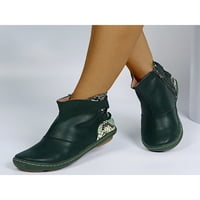 Lacyhop Women Work Comfort Leather Boot Flat Short Bootie Casual Leopard Отпечатани глезени ботуши Зелено 6.5