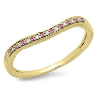 DazzlingRock Collection 14K Round Cut Pink Sapphire & White Diamond Gootable Anniversary Сватбена лента, жълто злато, размер 9