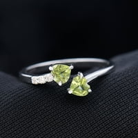 Сърдечна форма на перидот пръстен с диамант за жени, 14K бяло злато, САЩ 3.00