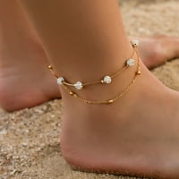 Anklet Boho Двоен слой диамантена топка глезени за жени Чилета от кристан Висулки Краки за плаж