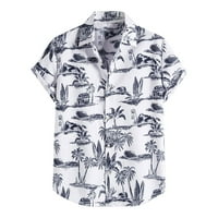 Puawkoer къса етническа ежедневна риза тениска с ръкав печат хавайски моден блуза мъжки мъже ризи мъжки дрехи 2xl бяло